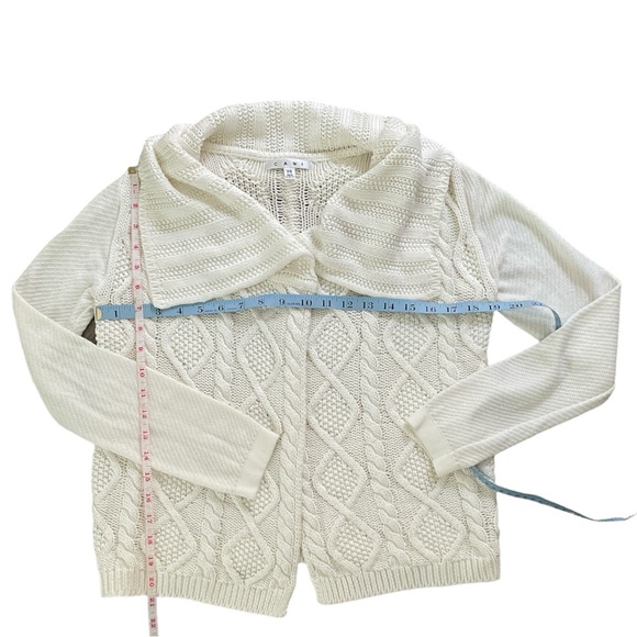 CAbi open cable knit mix media beige cardigan 100% cotton, trapped front Sz: XS - Picture 8 of 10